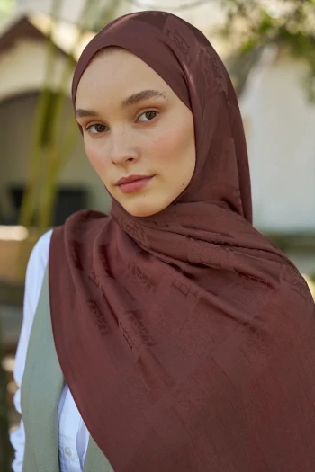 Kızıl Kahve Ed Scarf Welness Monogram Desen Şal