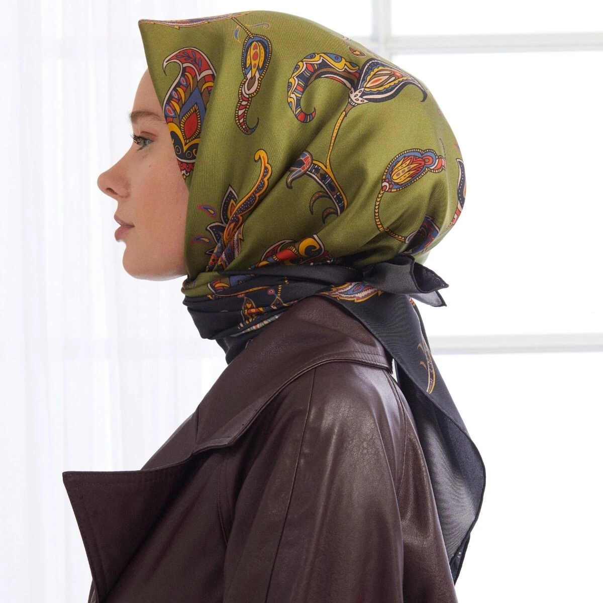 ANTRASİT YEŞİL İpekevi İpek Eşarp 1255