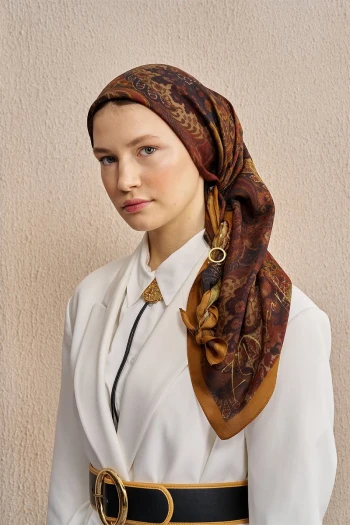 Kahverengi Ed Scarf Vision Art Collection Verse Eşarp