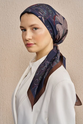 Lacivert-Kahve Ed Scarf Vision Art Collection Flare Eşarp