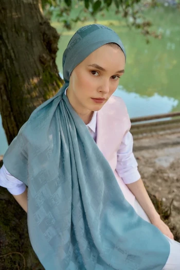 Mavi Ed Scarf Welness Monogram Desen Şal