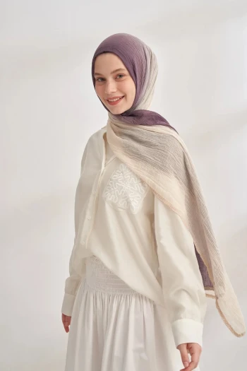 MÜRDÜM EKRU Armanda Degrade Biyeli Müslin Şal 3359