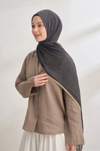 Siyah-Füme Armanda Degrade Biyeli Müslin Şal 3359