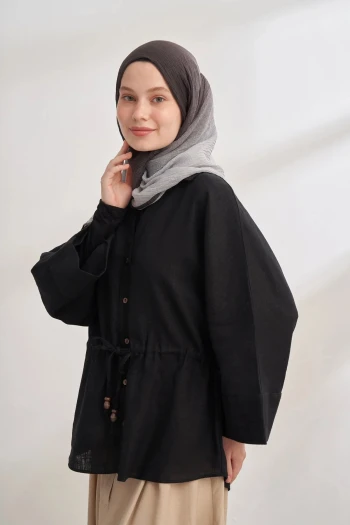 SİYAH-GRİ Armanda Degrade Biyeli Müslin Şal 3359