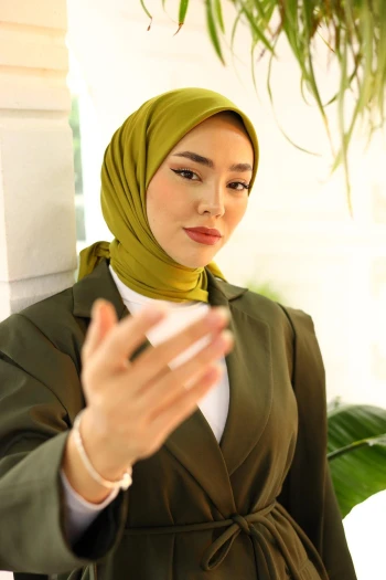 Yağ Yeşili Silk Home Düz Twill Polyester Eşarp