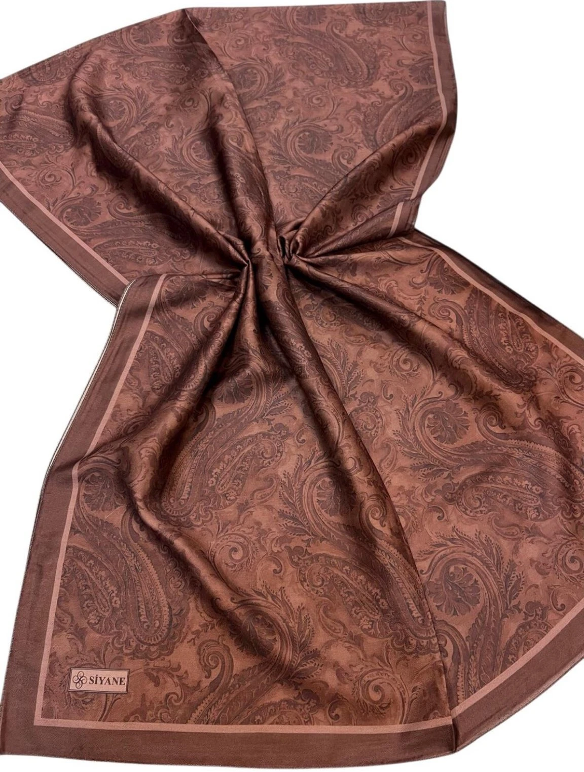 ACI KAHVE Siyane Scarf Etnik Tablo Desen Pamuklu Şal