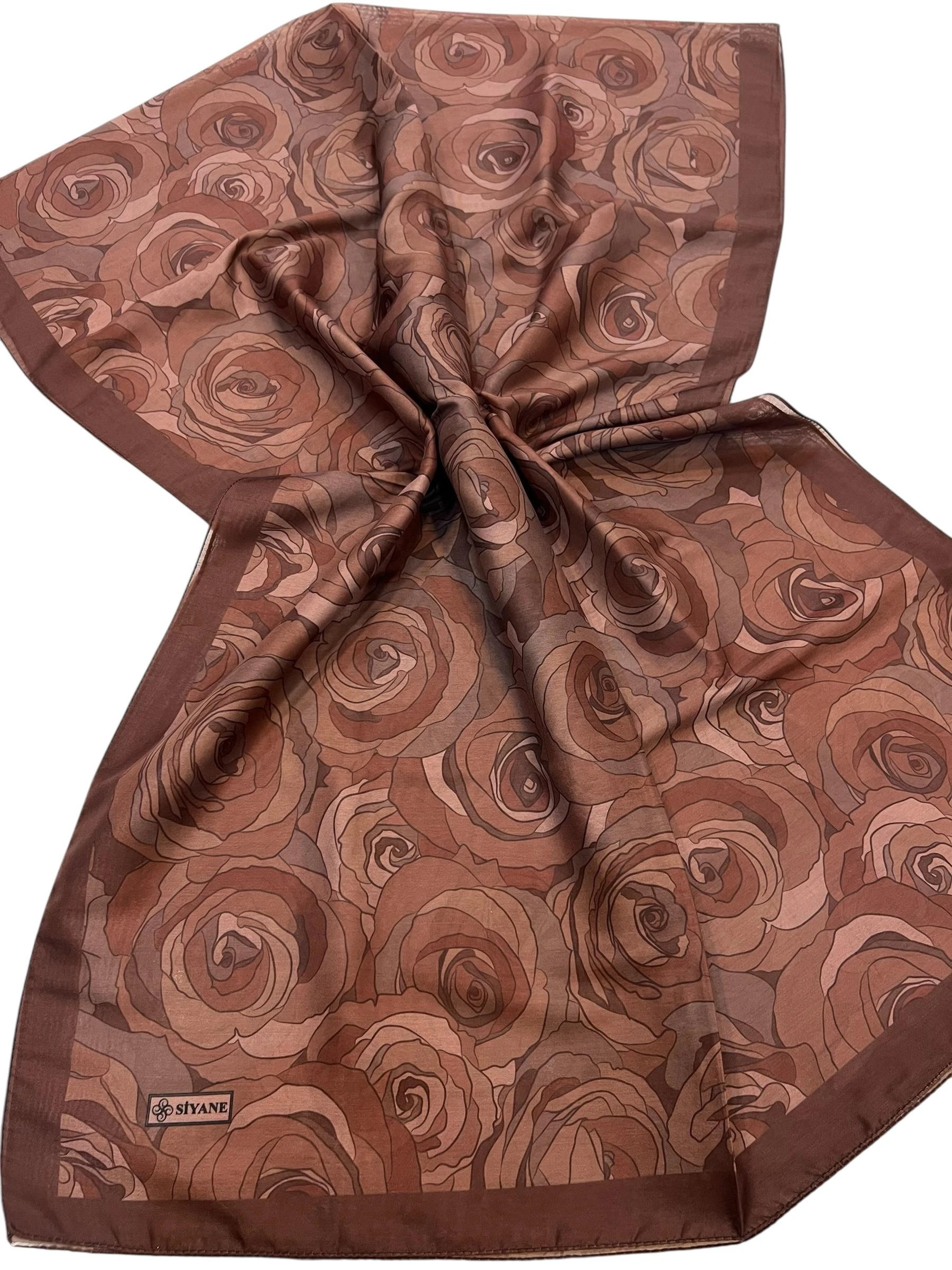 ACI KAHVE Siyane Scarf Naturel Gül Desenli Şal