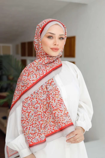 BEJ Siyane Scarf Kiraz Çiçeği Desen Vual Şal