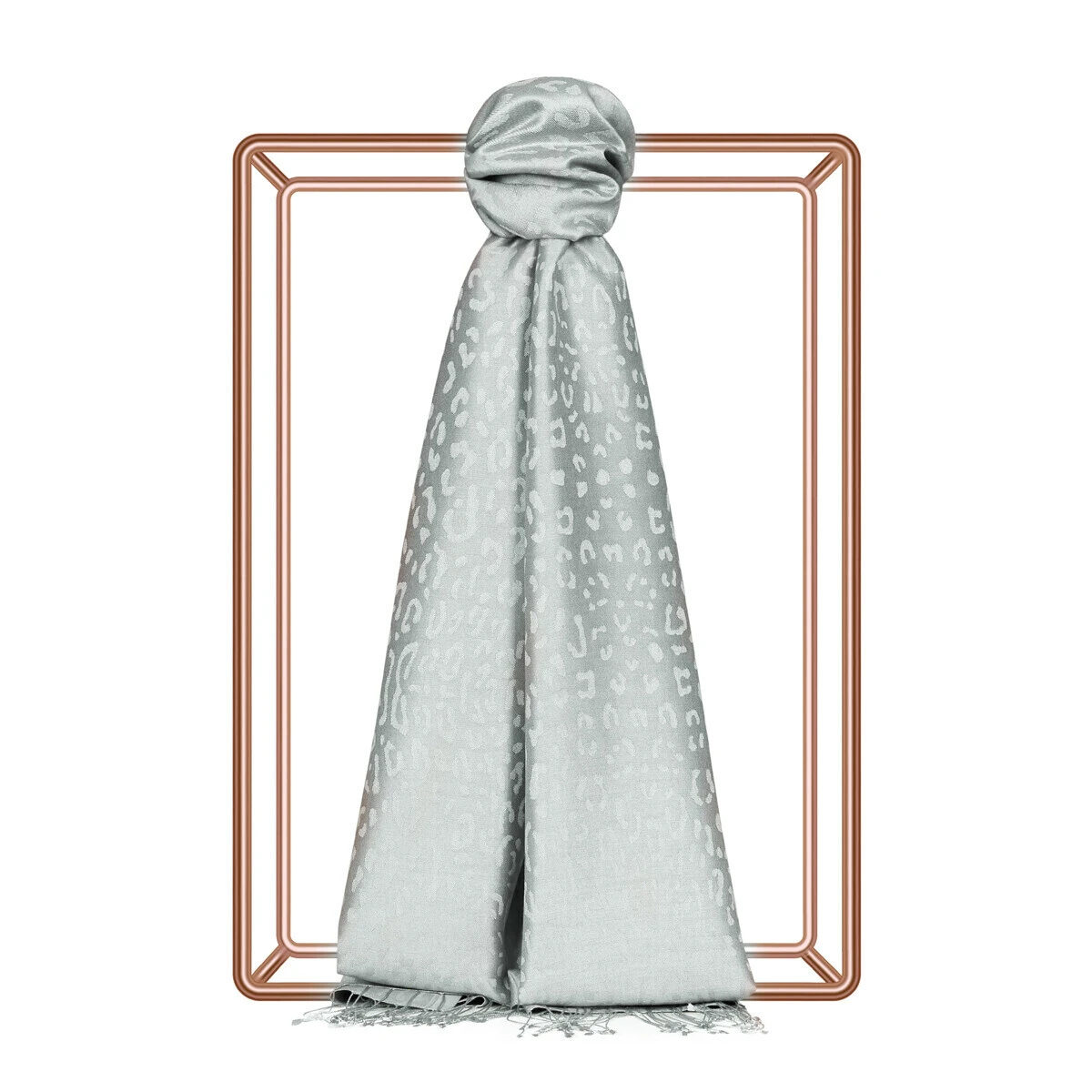 Buz Beyazı İpekevi Desenli İpek Şal 5784