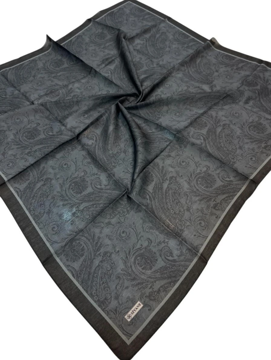 Füme Siyane Scarf Etnik Tablo Desen Soft Eşarp