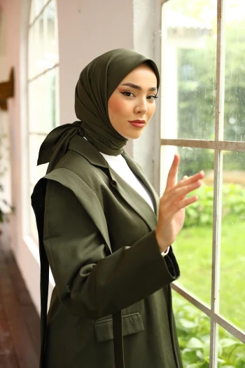 HAKİ Silk Home Düz Twill Polyester Eşarp