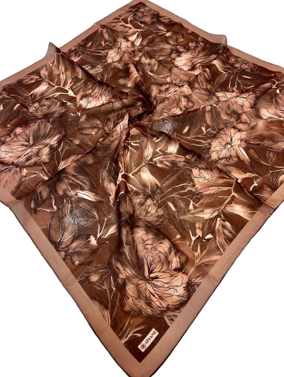 Kahve Siyane Scarf Lotus Desen Soft Eşarp