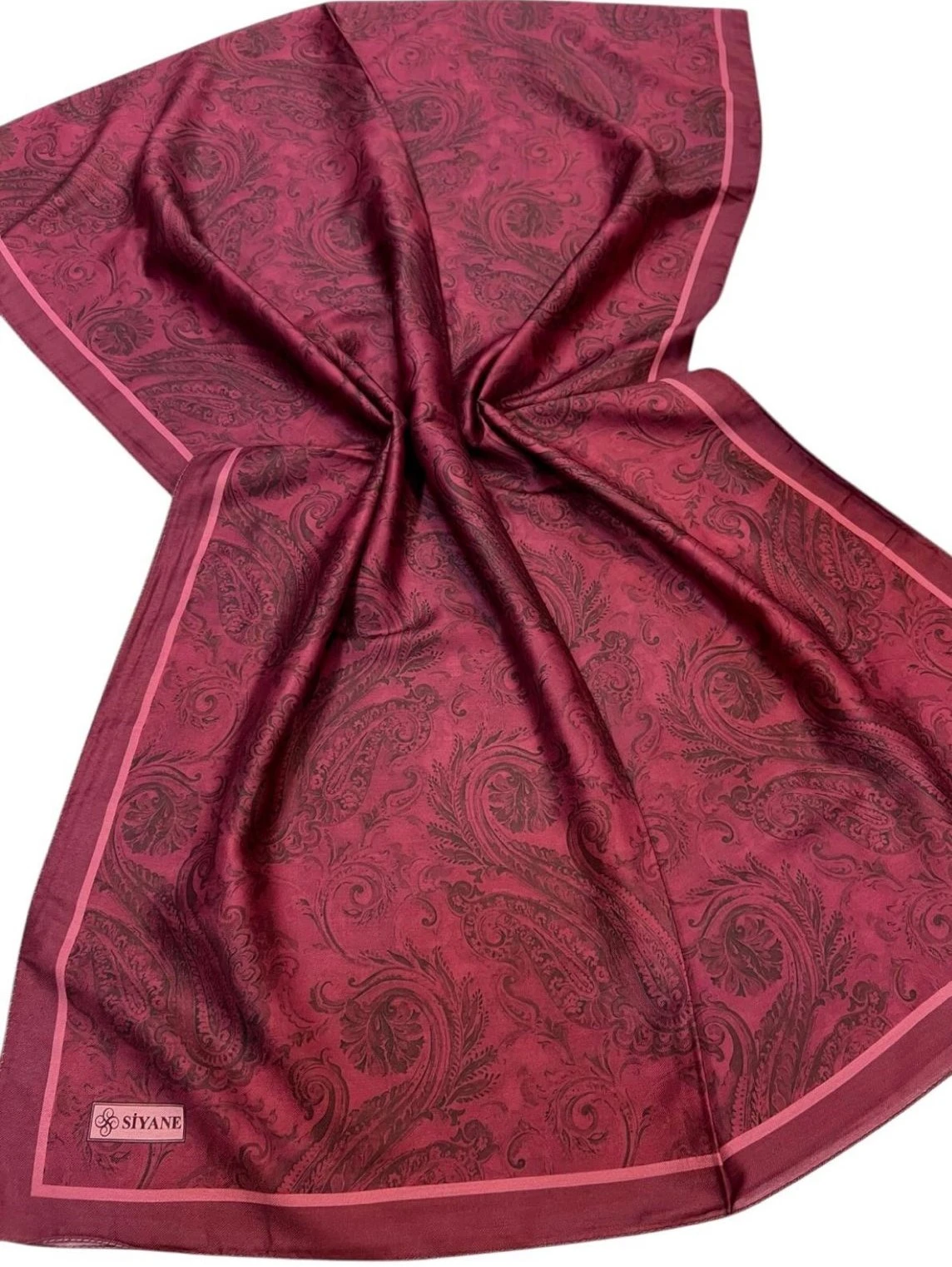 Koyu Fuşya Siyane Scarf Etnik Tablo Desen Pamuklu Şal