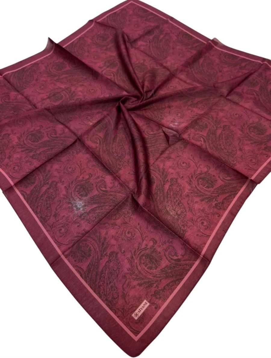 Koyu Fuşya Siyane Scarf Etnik Tablo Desen Soft Eşarp