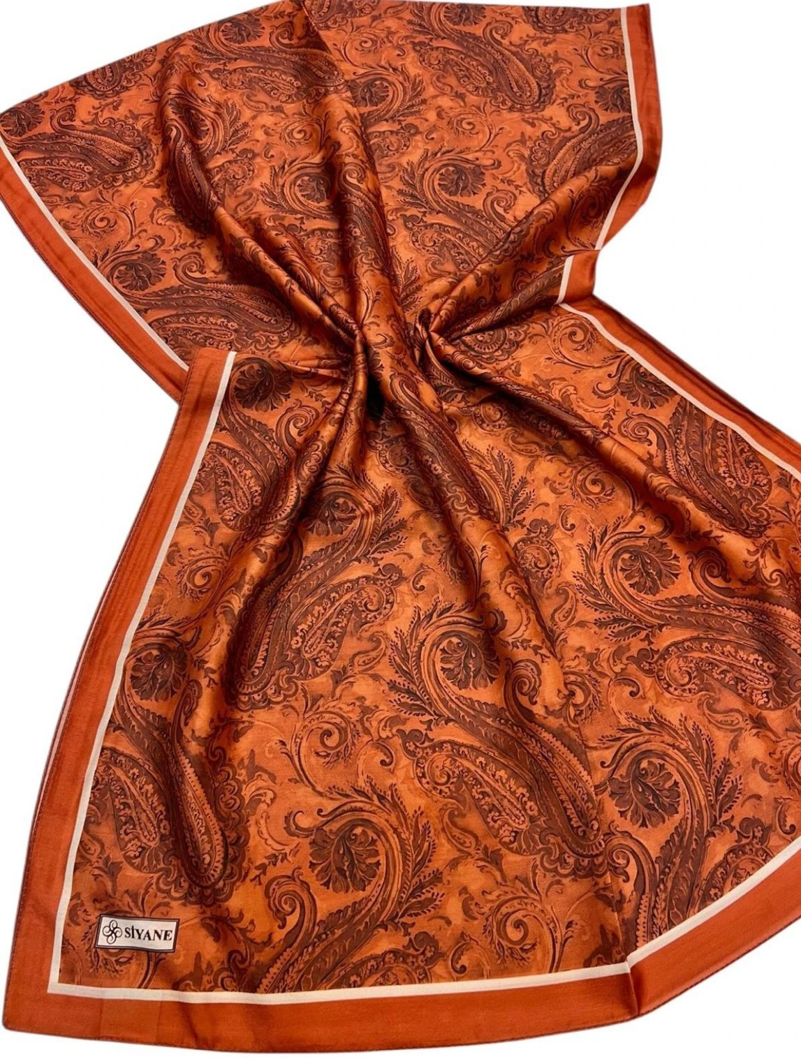 KOYU TURUNCU Siyane Scarf Etnik Tablo Desen Pamuklu Şal