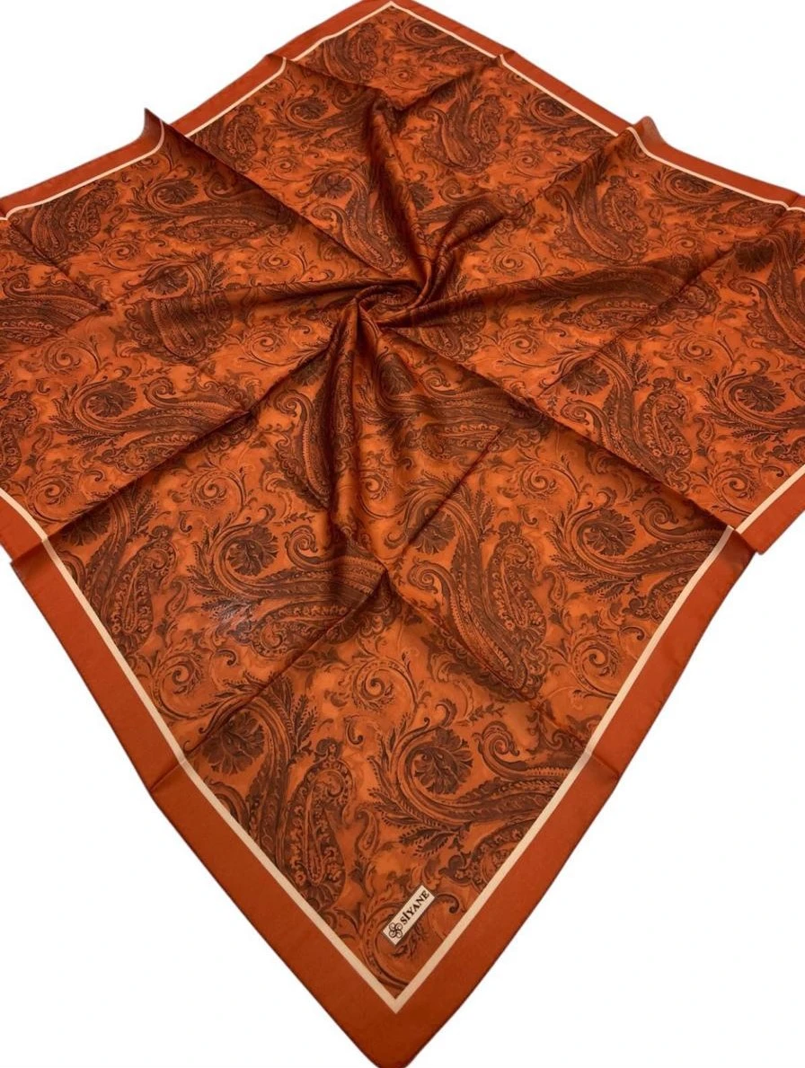 KOYU TURUNCU Siyane Scarf Etnik Tablo Desen Soft Eşarp
