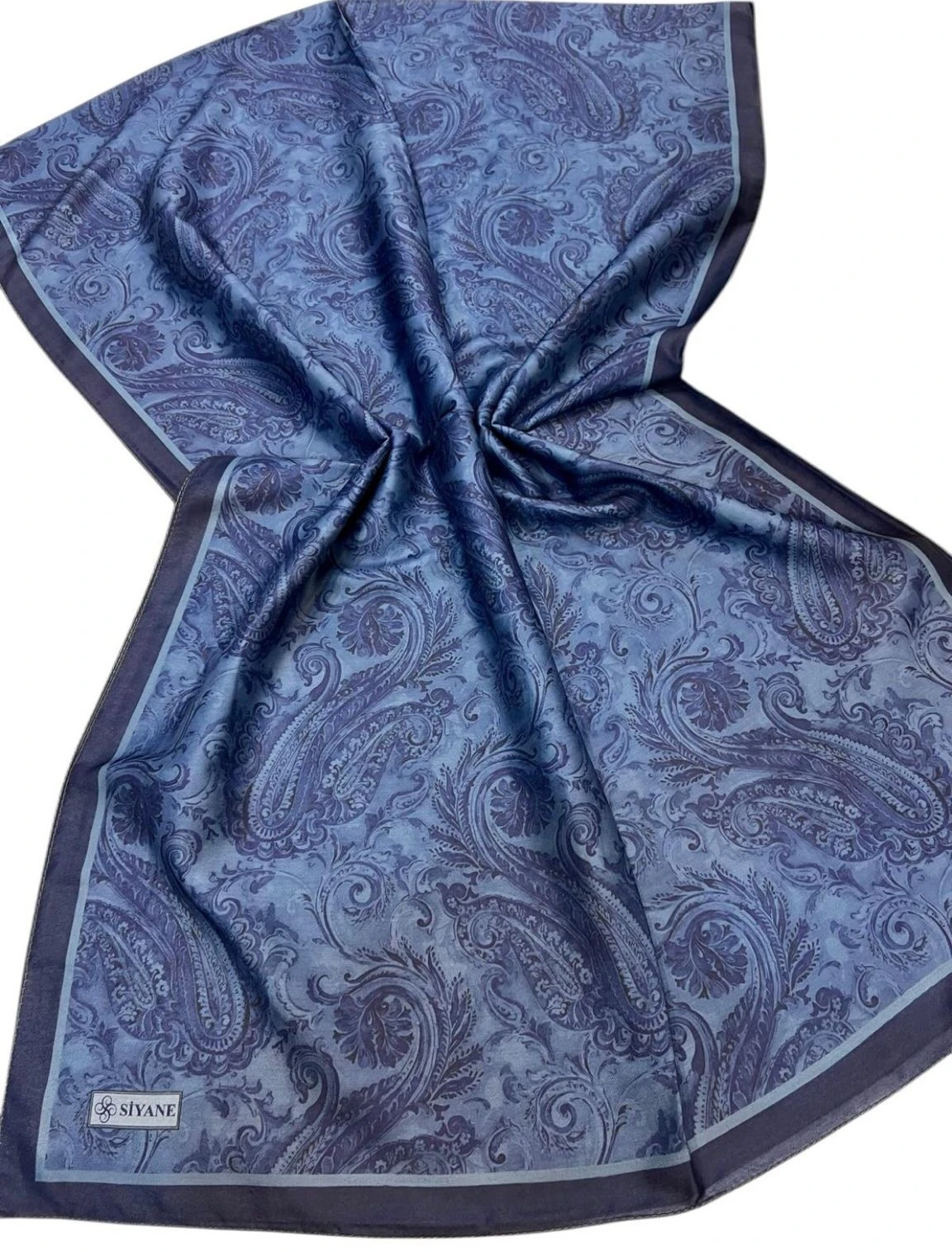 LACİVERT Siyane Scarf Etnik Tablo Desen Pamuklu Şal