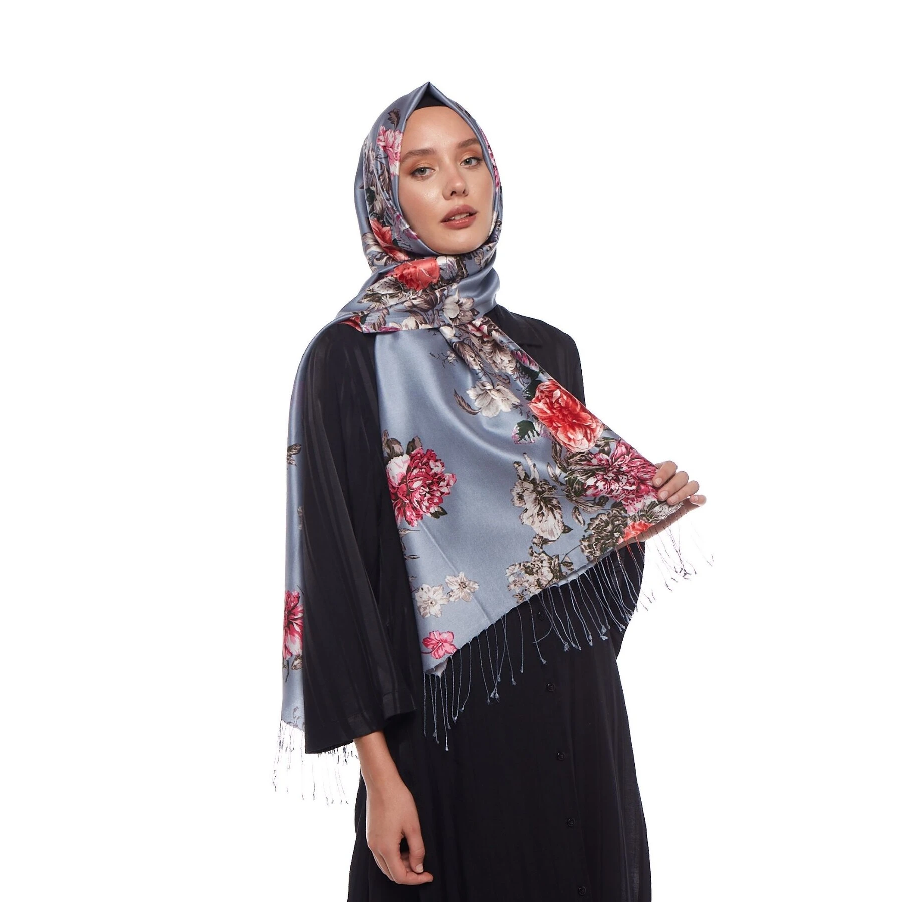 Mavi-Gri İpekevi İpek Şal 6658