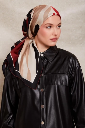 Siyah-Bordo Levidor Twill İpek Eşarp 43