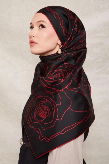 Siyah-Kırmızı Levidor Twill İpek Eşarp 41