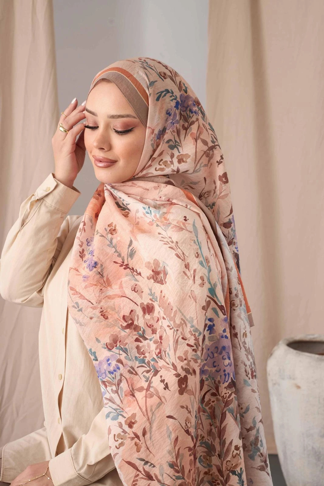 Sütlü Kahve Siyane Çiçek Cupra Viskon Şal