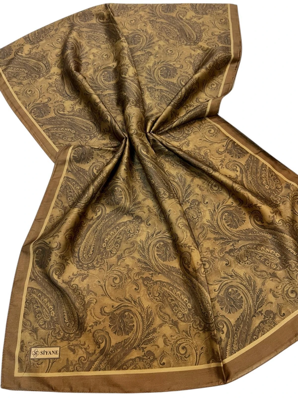 Yağ Yeşili Siyane Scarf Etnik Tablo Desen Pamuklu Şal