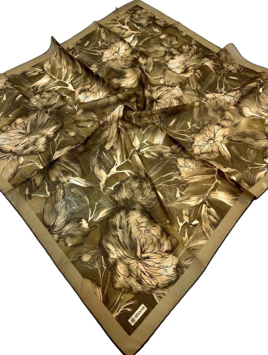 Yağ Yeşili Siyane Scarf Lotus Desen Soft Eşarp