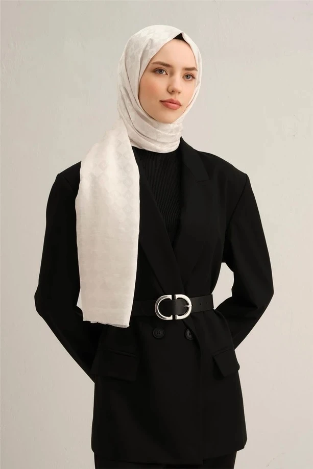 10063 Armine J Monogram Pamuk İpek Şal