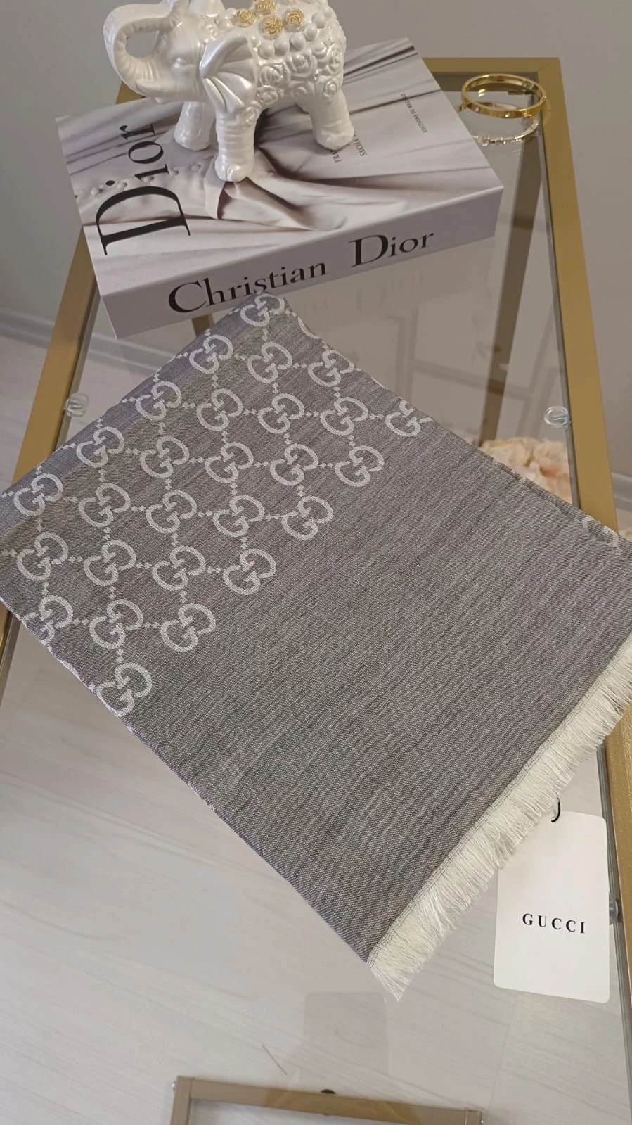 Gri-Bej Gucci Kaşmir Şal