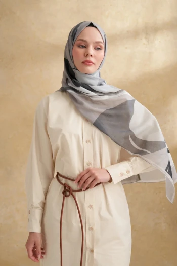 Gri-Füme Armanda İpek Pamuk Şal 3383