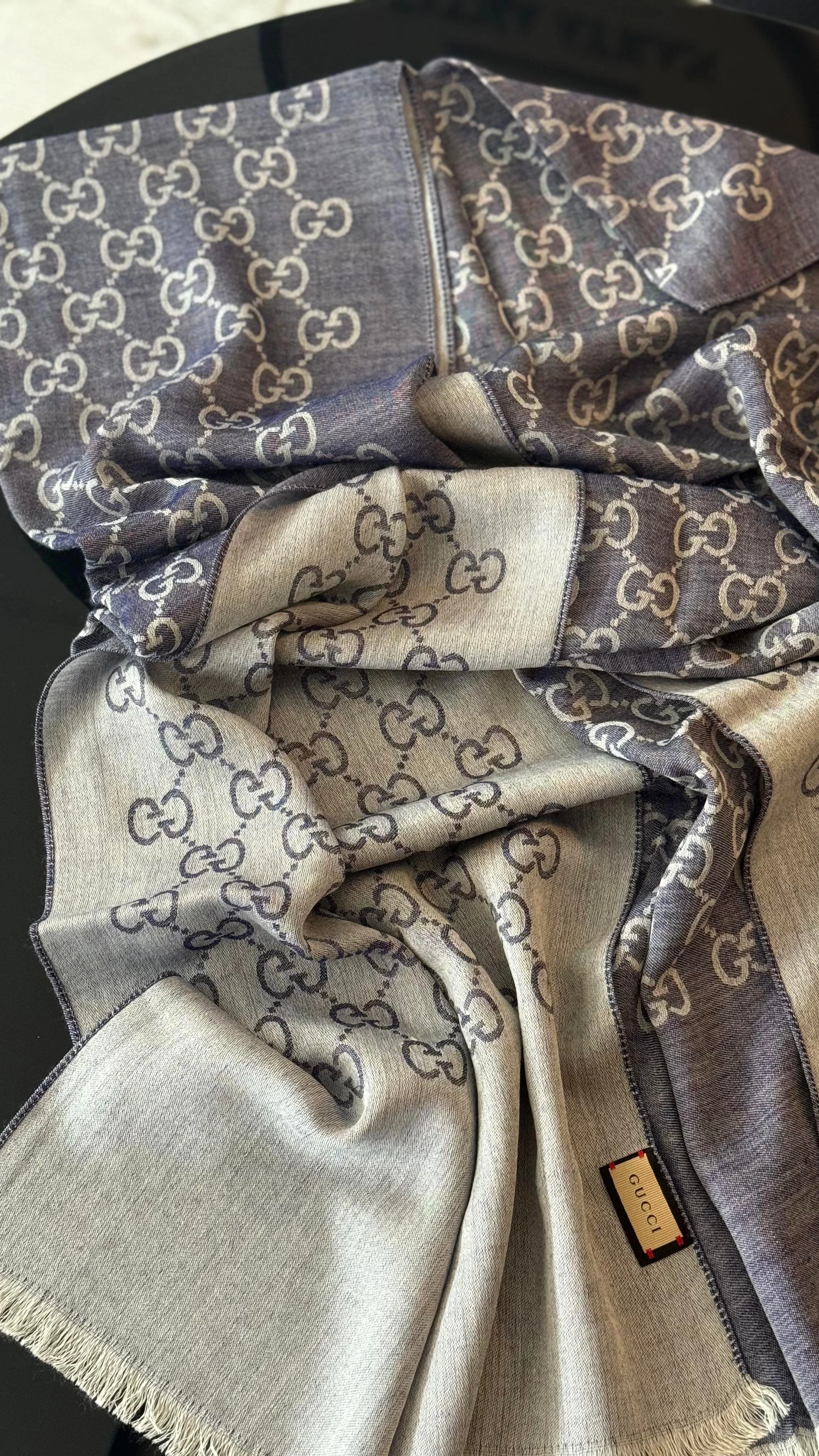 İndigo gri Gucci Kaşmir Şal