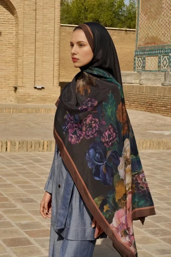 Kahverengi ED Scarf Floris Floş Viskon Şal