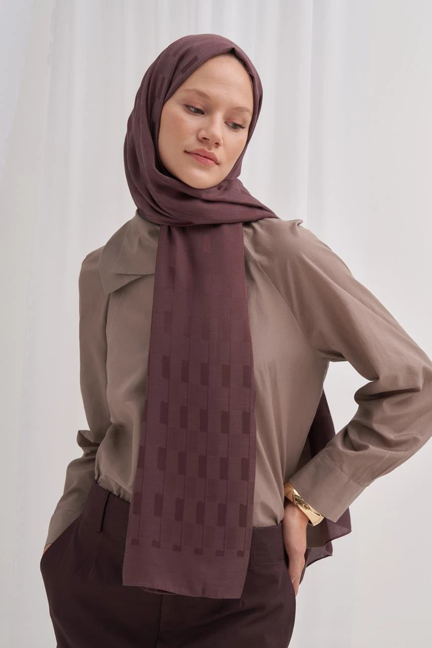 Koyu Gül Kurusu Carell Küpçizgi Jakar İtalyan İpekli Şal