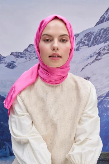 Koyu Pembe Carell Küpçizgi Jakar İtalyan İpekli Şal