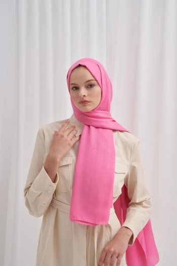 Koyu Pembe Carell Monogram Jakar İtalyan İpekli Şal
