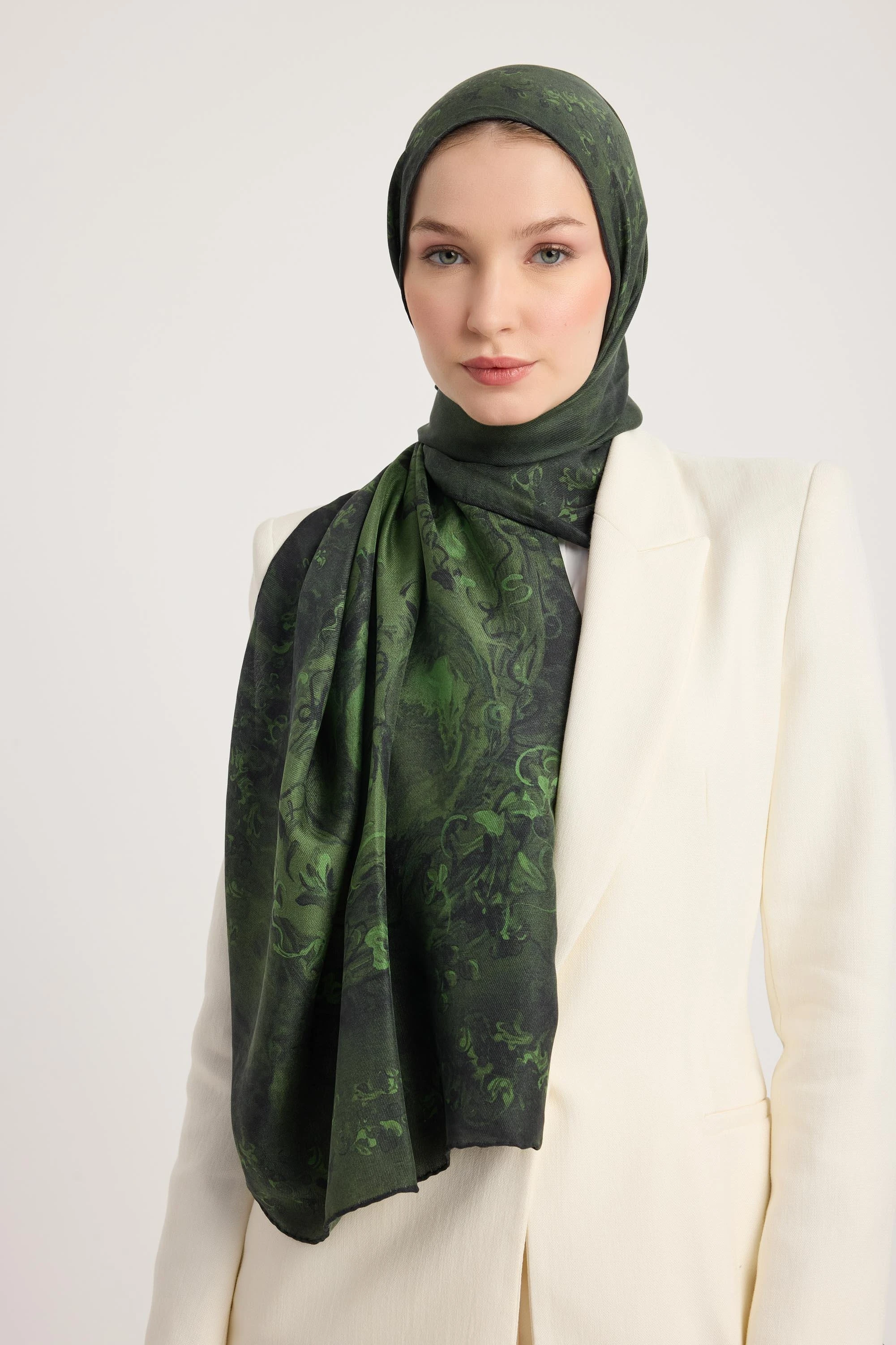Koyu Yeşil Maisa Göknar Pamuk İpek Şal