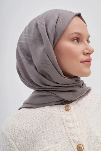 Küllü Gri Carell Simetrik Jakar İtalyan İpekli Şal