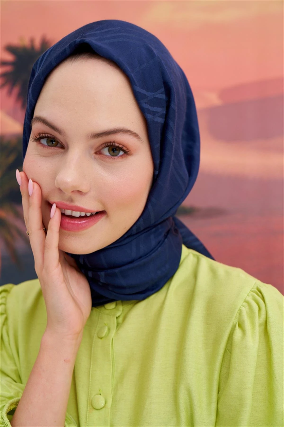 LACİVERT Carell Simetrik Jakar İtalyan İpekli Şal