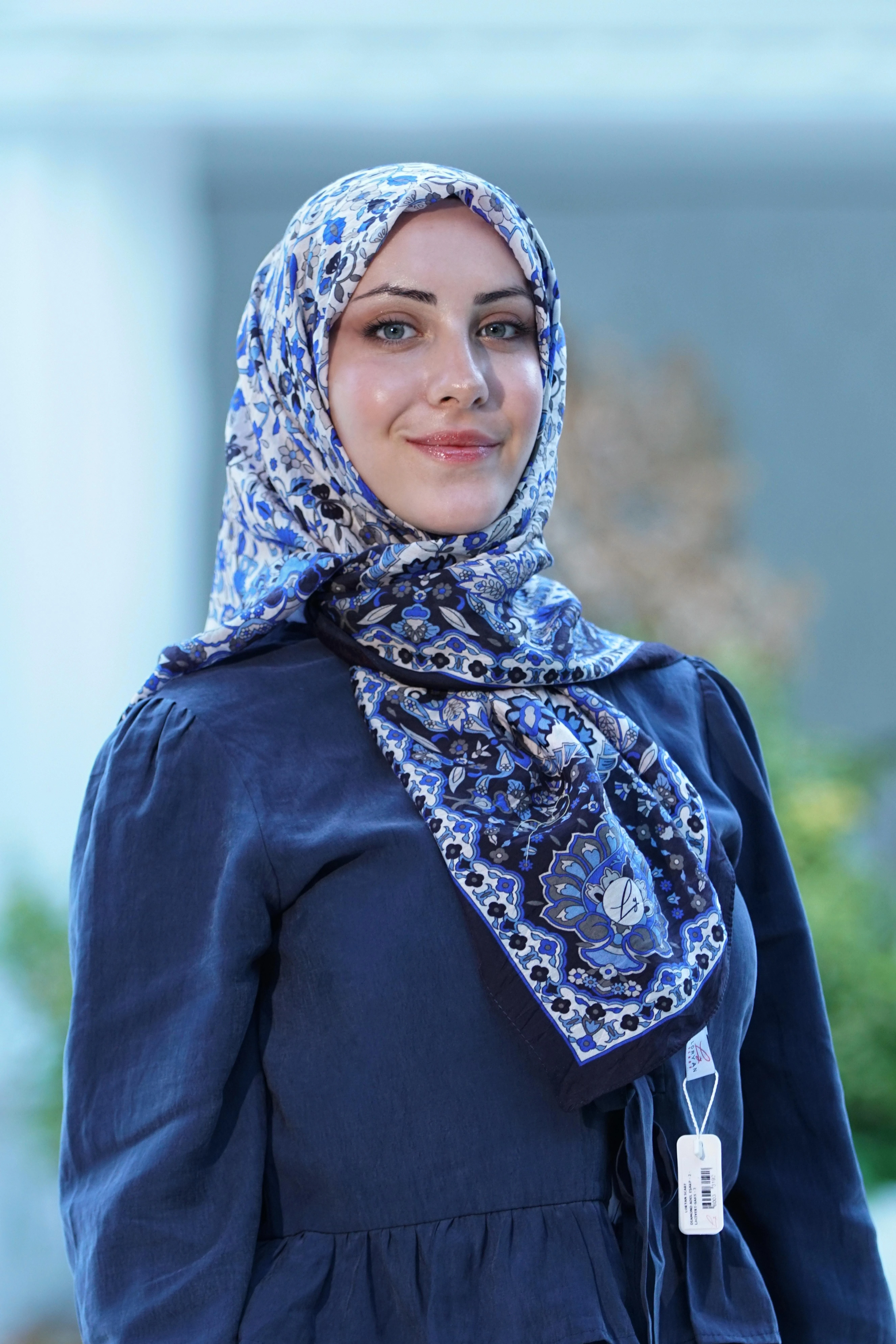 Lacivert-Saks Loryan Scarf Diamond Adel Eşarp