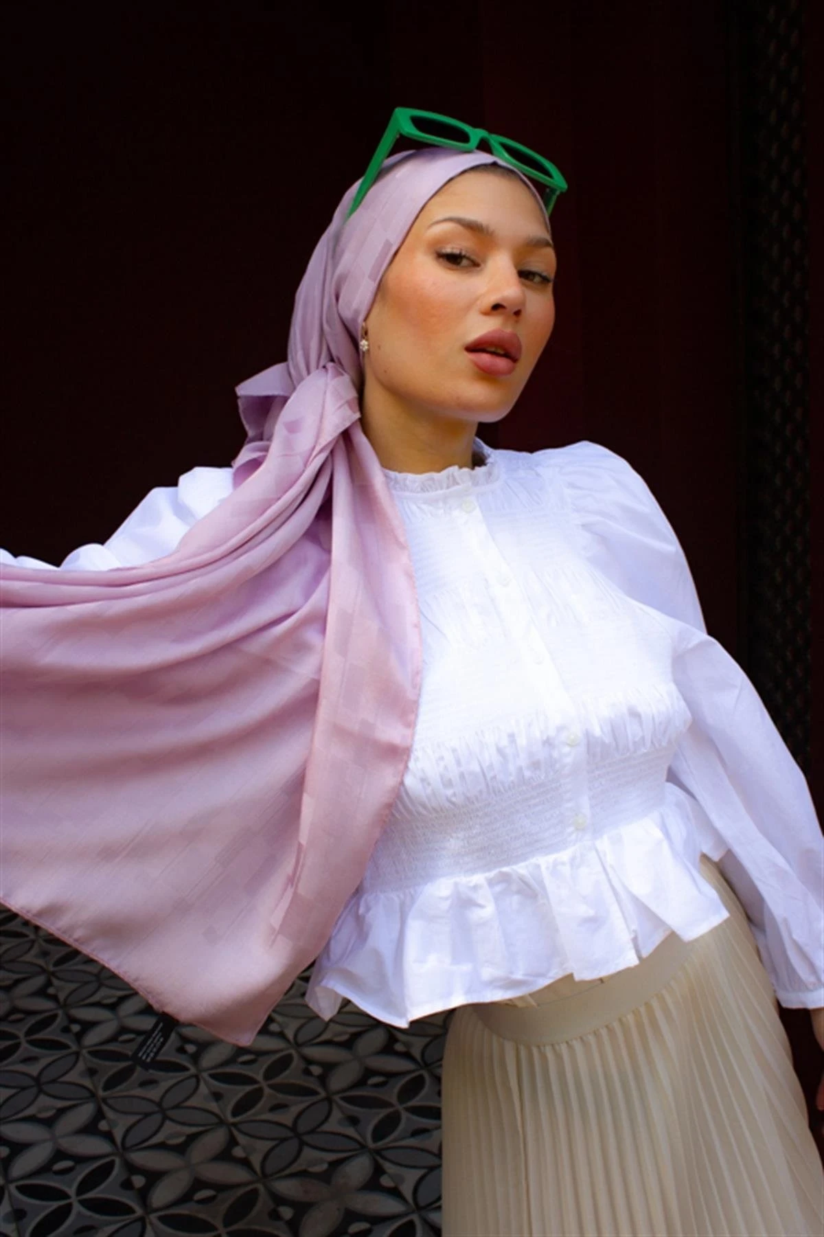 LİLA Carell Küpçizgi Jakar İtalyan İpekli Şal