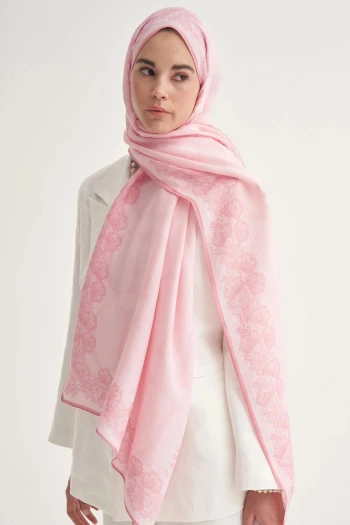 Şeker Pembesi Carell Floral Çiçekli Monogram Floş Şal