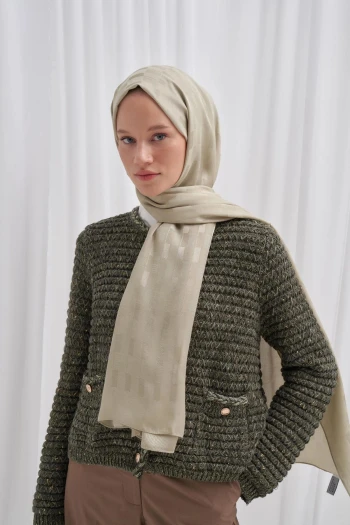 Soft Yeşil Carell Küpçizgi Jakar İtalyan İpekli Şal