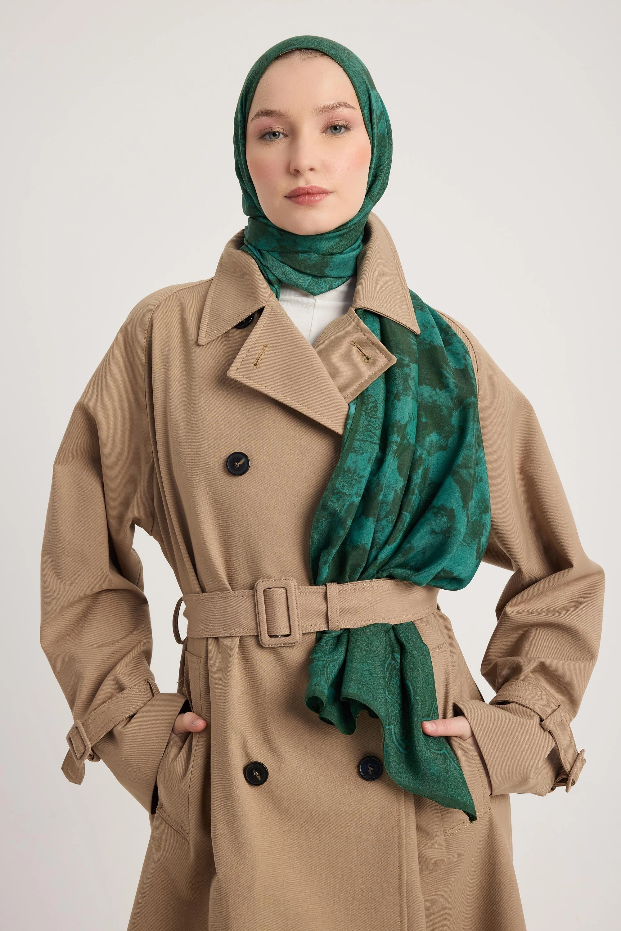 YEŞİL Maisa Gülruh Floş Viskon Şal