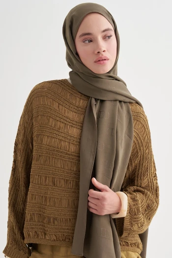 Zeytin Yeşili Carell Monogram Desen Liora Pamuk Şal