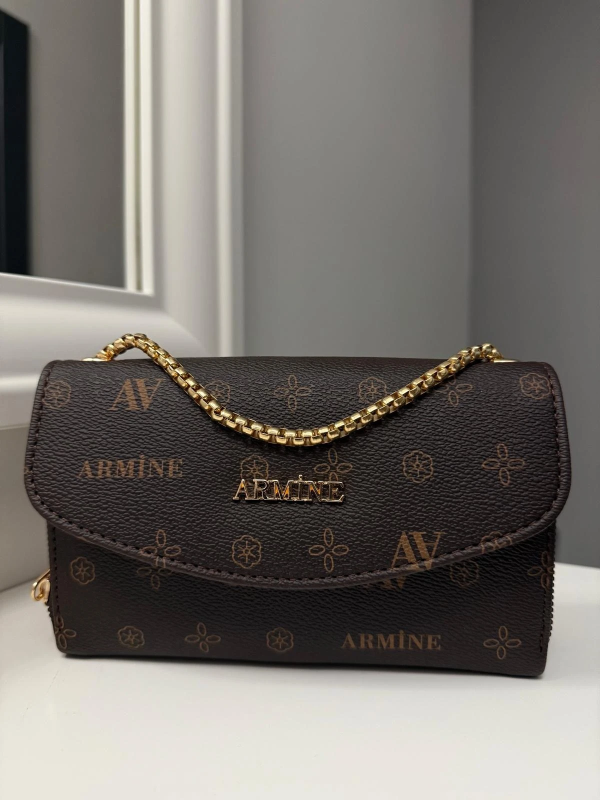 Kahve Armine C14 Baskılı Çanta