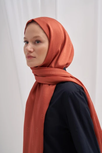 Kiremit Carell Monogram Jakar İtalyan İpekli Şal