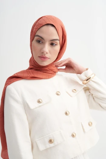 Kiremit Carell Simetrik Jakar İtalyan İpekli Şal