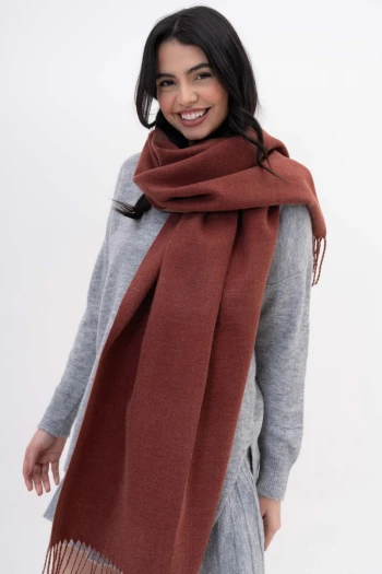 Kiremit Sima Çift Renk Omuz Şalı