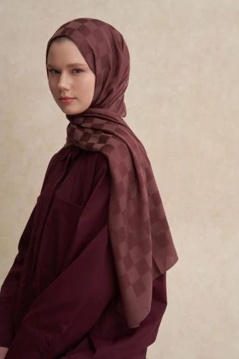 Kızıl Kahve Carell Dama Jakar İtalyan İpekli Şal