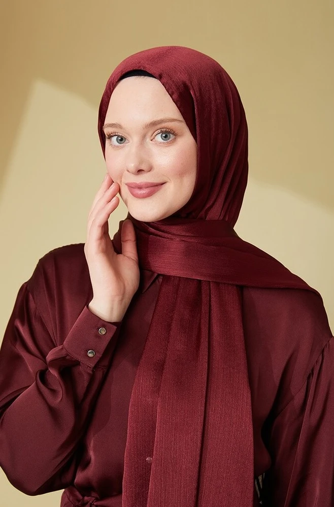 Koyu Kırmızı Harem Scarf Como Saten Şal